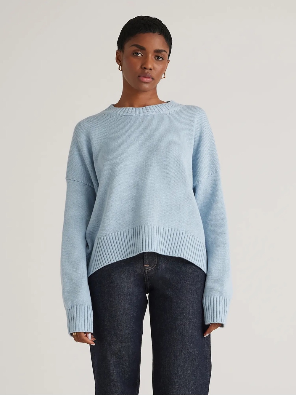 Quince Organic Cotton Boyfriend Crew Sweater Sky Blue Medium NWT Basic Luxe